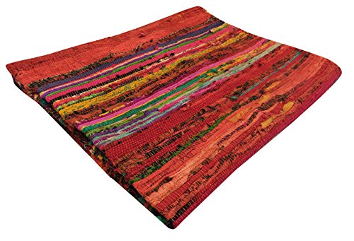 Aakriti Gallery Handmade fleckerlteppichs Chindi Teppich multi farbige indischen Mat Teppich mit Boho-Deko-Teppich (150 x 90 cm) rot von Aakriti Gallery