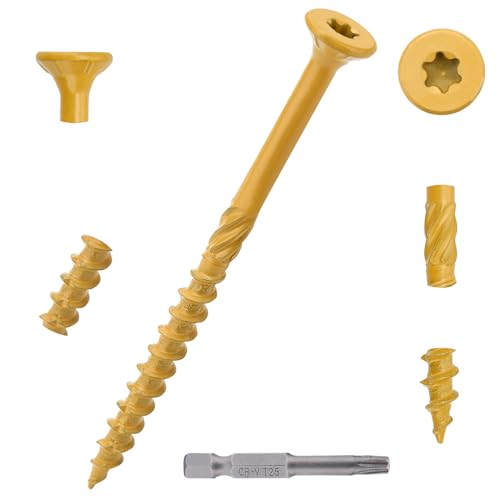 Aandxmok 150 Stück (1,4 kg), #10 x 4 Deckschrauben, Holzschrauben, 10,2 cm, rostbeständig, Stern-/Torx-Antriebskopf, selbstschneidende Spitze, dämpfende gerändelt, Outdoor-Holzschrauben, T25-Stern-Bit von Aandxmok