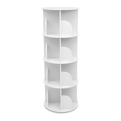 Aangeebone Drehbares Bücherregal 4 Ebenen,360° Rotierendes Bücherregal mit 16 Fächern,Standregal Weiß für Bücher und Dekoration in Wohnzimmer,Schlafzimmer,Kinderzimmer,Büro,40x40x115.5cm von Aangeebone