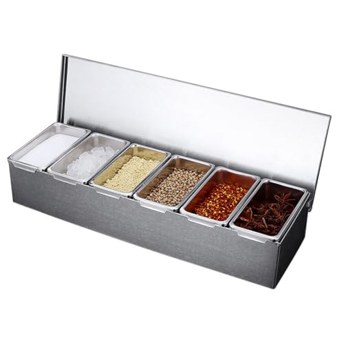 Aangeebone Zutatenbehälter 6 Einsätze Zutatenbox Gewürzboxen Gastronomie Mixen Edelstahl,Kann für flüssigen oder festen Gewürzen wie Salz, Pfeffer, Essig, Sojasauce, Öl, scharfe Sauce,45.5 * 15 * 9cm Aangeebone Zutatenbehälter 6 Einsätze Zutatenbox Gewürzboxen Gastronomie Mixen Edelstahl,Kann für flüssigen oder festen Gewürzen wie Salz, Pfeffer, Essig, Sojasauce, Öl, scharfe Sauce,45.5 * 15 * 9cm von Aangeebone
