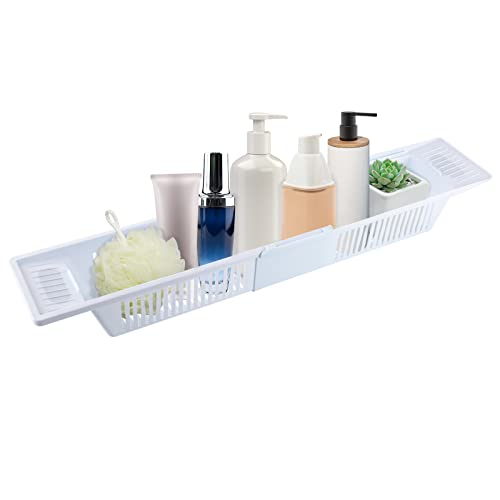 Badewannenablage Verstellbar Badewannenbrett Wannenablage Badewanne Ablage Schlecht, erweiterbare Größe, Schlecht-Organisator für Badezimmer,weiß von Aangeebone