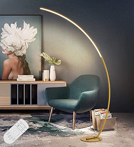 Aanyhoh Bogenlampe Wohnzimmer, Dimmbar LED Stehlampe Gold, Modern Stehleuchte mit Fernbedienung, 25 W Halbrunde Arc Design Bogenleuchte, Leselampe für Schlafzimmer, Studio, Büro, Sofa, H:170cm von Aanyhoh