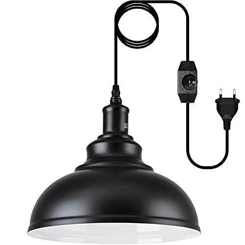 Outdoor Hängelampe mit Stecker, Vintage Pendelleuchte Dimmbar Schwarz Metall Hängeleuchte E27 Lampefassung mit 4.5m Kabel und Dimmer Schalter für Außen & Innen, Garten, Balkon, Terrasse, Max.60W von Aanyhoh