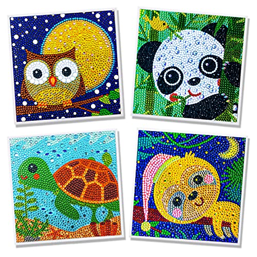 Aapxi 4er Pack Kinder Tiere, DIY 5D Diamond Painting Bilder Full Drill Set-Diamant Malerei Kit mit Zubehor-Crystal Strass Stickerei Gemälde Kunsthandwerk für Home Wall Decor 15x15cm von Aapxi