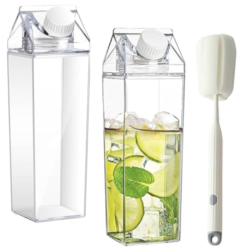 2 Stück Milchkarton Wasserflasche, 1000 ml Transparentem Milchkarton, Hohe Kapazität Klare Wasserflasche, Wiederverwendbar Quadratische Milchflasche, Saftbehälterflasche mit Pinsel, für Camping 2 Stück Milchkarton Wasserflasche, 1000 ml Transparentem Milchkarton, Hohe Kapazität Klare Wasserflasche, Wiederverwendbar Quadratische Milchflasche, Saftbehälterflasche mit Pinsel, für Camping von Aarcyye
