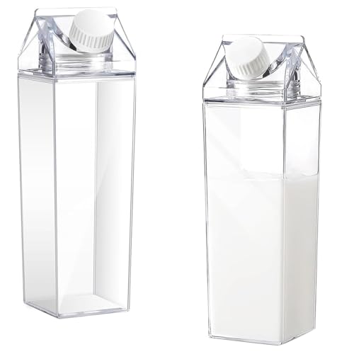 2 Stück Milchkarton Wasserflasche, 500 ml Transparentem Milchkarton, Saftbehälterflasche, Wiederverwendbar, Hohe Kapazität Klare Wasserflasche, für Die Lagerung Von Getränken, Milch, Orangensaft von Aarcyye