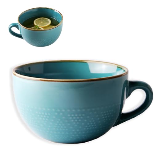 Aarcyye Groß Tasse Keramik, Suppentassen mit Henkel, 700ml Große Suppenschüssel, Geeignet für Milchsalat, Keramikbecher mit Henkel, Mikrowellenherd Geeignet, Geschenk Kaffeebecher(Blau) von Aarcyye