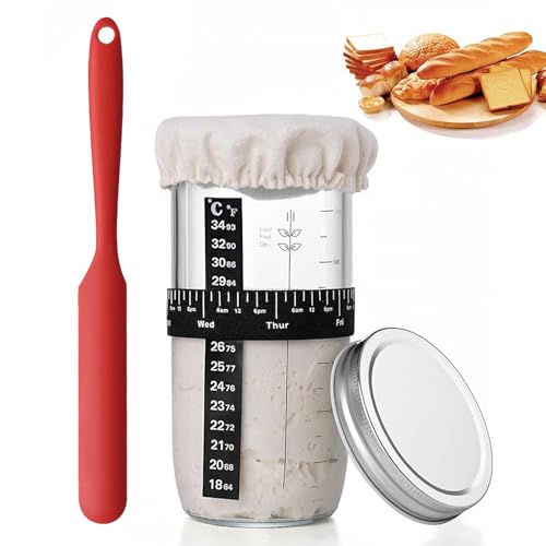 Aarcyye Sauerteig Starter Set, 730ml Sauerteigbro Backbehälter, Glass Sourdough Starter Kit, Sourdough Starter Kit, Sauerteig Glas, Fermentationsglas, Wiederverwendbarer Sauerteig Brot Backzubehör von Aarcyye