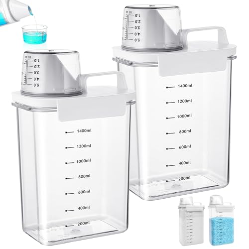 Aarcyye Waschmittel Aufbewahrung, 2 Stück 1800ml Luftdichter Waschmittelspender mit Messbecher, Mehrzweck Waschmittelbox für Pulver, Transparente Multifunktionale Waschmittelbox, für Waschpulver Aarcyye Waschmittel Aufbewahrung, 2 Stück 1800ml Luftdichter Waschmittelspender mit Messbecher, Mehrzweck Waschmittelbox für Pulver, Transparente Multifunktionale Waschmittelbox, für Waschpulver von Aarcyye