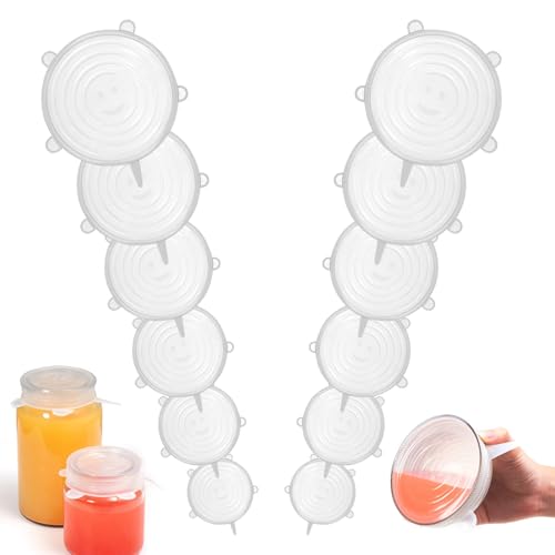 Silikondeckel, 12 Stück Silikondeckel Dehnbar Verschiedenen Größen Rund, Wiederverwendbare, Dehnbarer Silikon Deckel Verschiedene Größen, Joghurtbecher Deckel, zum Aufbewahren und Verschließen von Aarcyye