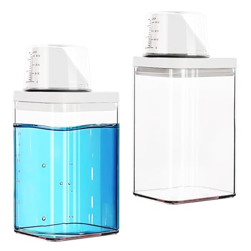 Waschmittel Aufbewahrung, 2 Stück Mehrzweck Waschpulverspender, 1100ml Luftdichter Waschmittelspender mit Messbecher, Transparent Waschpulver Aufbewahrungsbox, für Waschpulver, Flüssigwaschmittel von Aarcyye