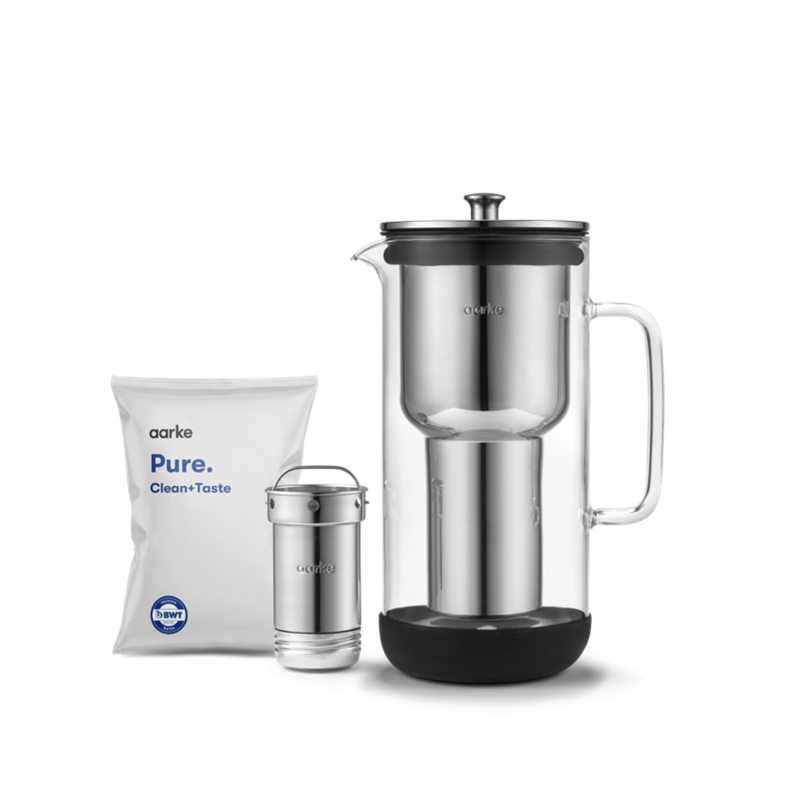 Aarke Purifier Wasserfilter Kanne aus Glas und Edelstahl 2,36 Liter von Aarke