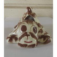 Vintage Nasco Welpe Übertopf Cremefarbene Keramik Mit Braunen Pinselstrichen von AaronsAtticFinds