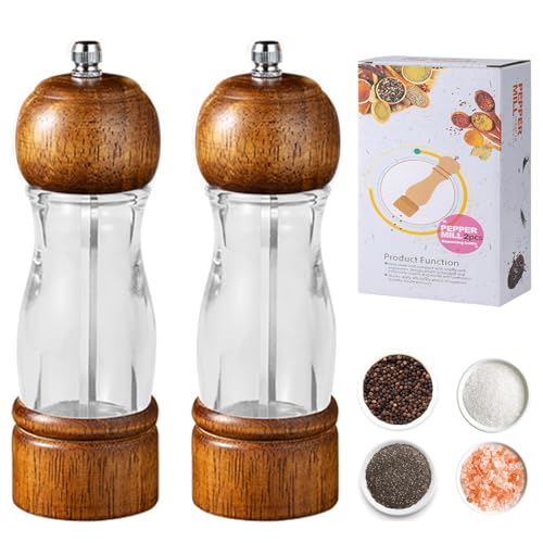 Salz und Pfeffermühle Holz 2er Set, Untersetzer Gewürzmühle Manuell Pfeffermühle, Gewürzmühle mit Keramikmahlwerk, Einstellbarer Mahlgrad Pfeffermühle Holz Verstellbarem für Gewürze (20.5cm) von Aartner