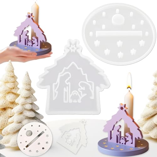 2 Stück Gießformen Weihnachten Kerzenhalter, Krippe Silikon Gießform Set, Silikonform Kerzenhalter Set, 3D Gipsform Weihnachten Silikonformen, Haus Silikonform, Heimdekoration 2 Stück Gießformen Weihnachten Kerzenhalter, Krippe Silikon Gießform Set, Silikonform Kerzenhalter Set, 3D Gipsform Weihnachten Silikonformen, Haus Silikonform, Heimdekoration von Aatpuss