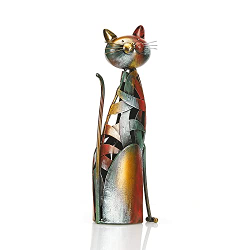 Aayla Katzenstatue aus Metall, Eisen, Küchendekoration, Ölgemälde, Farb-Finish, Skulptur, Geschenk für Esszimmer, Wohnzimmer, Küche, Garten, Terrasse, Rasen, 34,3 cm Höhe von Aayla