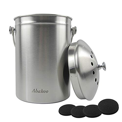 Abakoo Komposteimer aus Edelstahl – 6 Liter Premium rostbeständig Grad 304 Edelstahl Küche Komposter – inkl. 4 Kohlefilter, Innenaufsatzküche, Recycling Mülleimer von Abakoo