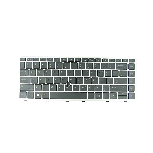 Neue Tastatur kompatibel mit HP EliteBook 840 G5, 846 G5, 745 G5, L11307-001 6037B0138601 mit hintergrundbeleuchtetem Punkt, silberfarbener Rahmen von Abakoo