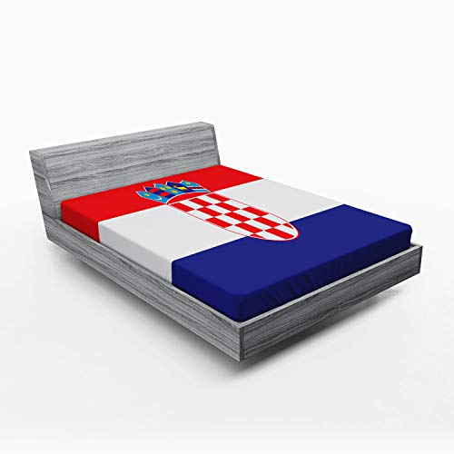 ABAKUHAUS Kroatien Spannbetttuch, Einfaches Design Flagge Druck, Soft Dekorativer Stoff Bettwäsche Rund-um Elastischer Gummizug, 180 x 200 cm, Vermilion Indigo Weiß von ABAKUHAUS