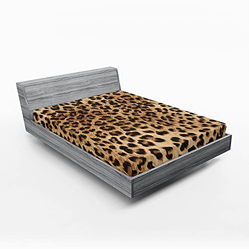 ABAKUHAUS Leopard-Druck Spannbetttuch, Wildtierhaut, Soft Dekorativer Stoff Bettwäsche Rund-um Elastischer Gummizug, 120 cm x 190 cm, Pale Braun Schwarz von ABAKUHAUS