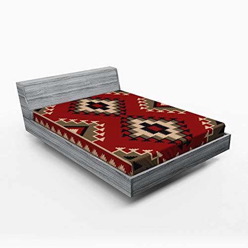 ABAKUHAUS afghanisch Spannbetttuch, Afghan Stil Motive, Soft Dekorativer Stoff Bettwäsche Rund-um Elastischer Gummizug, 140 x 200 cm, Mehrfarbig von ABAKUHAUS