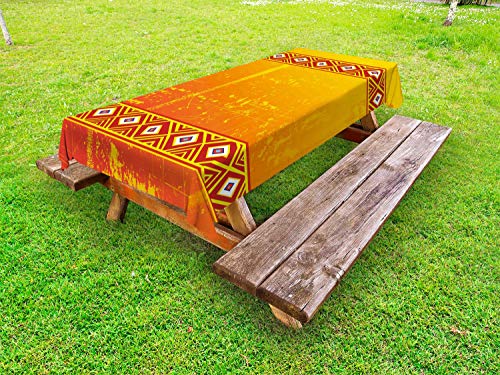 ABAKUHAUS Afrika Outdoor-Tischdecke, Motiv, dekorative waschbare Picknick-Tischdecke, 145 x 210 cm, Orange von ABAKUHAUS