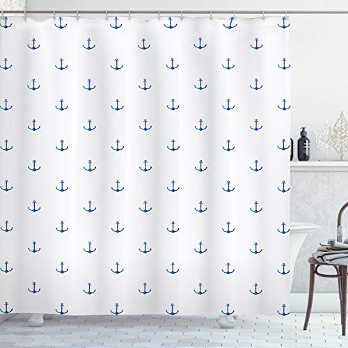 ABAKUHAUS Anker Duschvorhang, Vivid Blue Anchor, Stoffliches Gewebe Badezimmerdekorationsset mit Haken, 175 x 200 cm, Blau Weiss von ABAKUHAUS