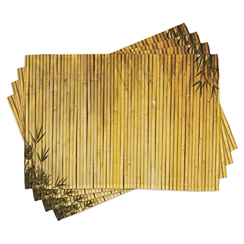 ABAKUHAUS Bambus Platzmatten, Natur Holz Blätter Vorbauten, Waschbare Stoff Esszimmer Küche Tischdekorations Digitaldruck, Gelb von ABAKUHAUS