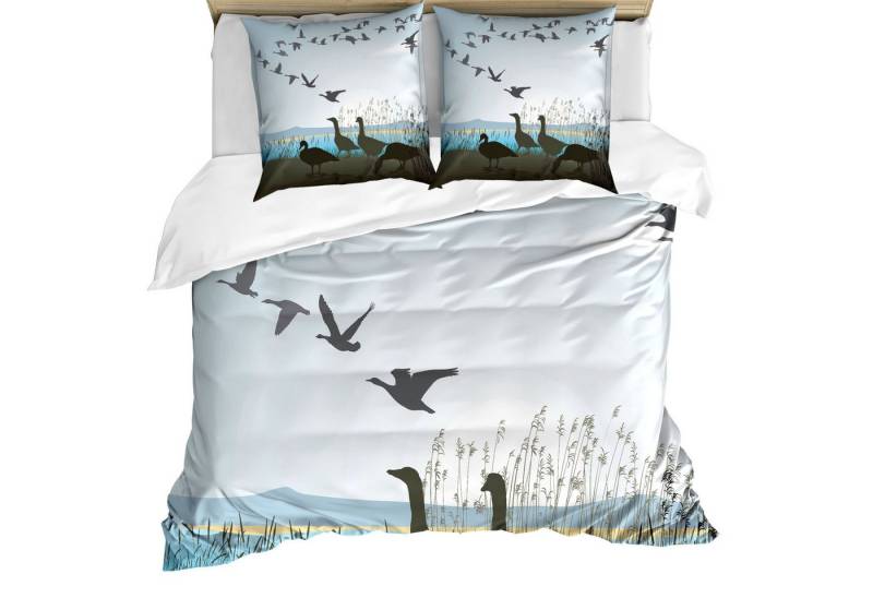 Abakuhaus Bettwäsche Milbensicher Allergiker geeignet mit Kissenbezügen, Microfaser, Gans Birdies Migrating durch den Teich von Abakuhaus