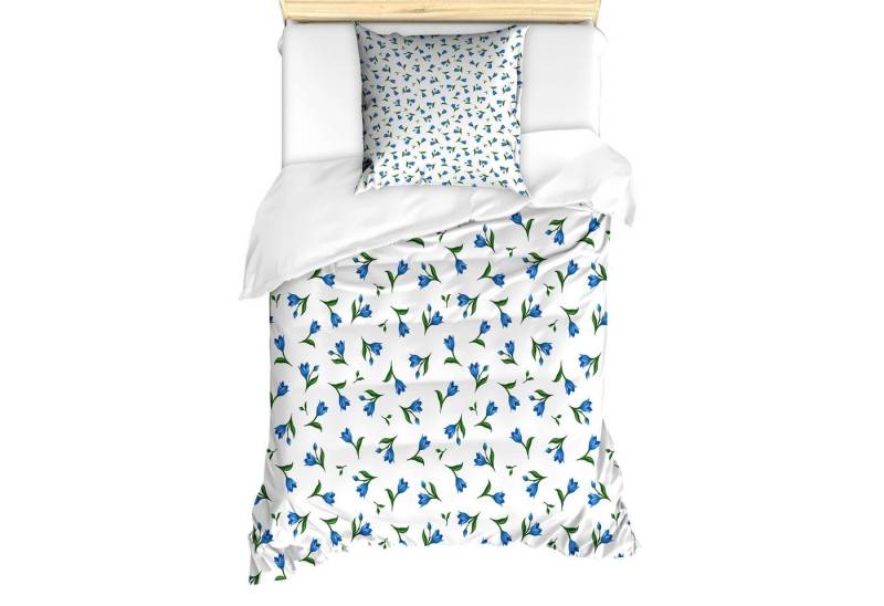 Abakuhaus Bettwäsche Milbensicher Allergiker geeignet mit Kissenbezug, Microfaser, Natürlich Blaue Blumen und Knospen Motiv von Abakuhaus