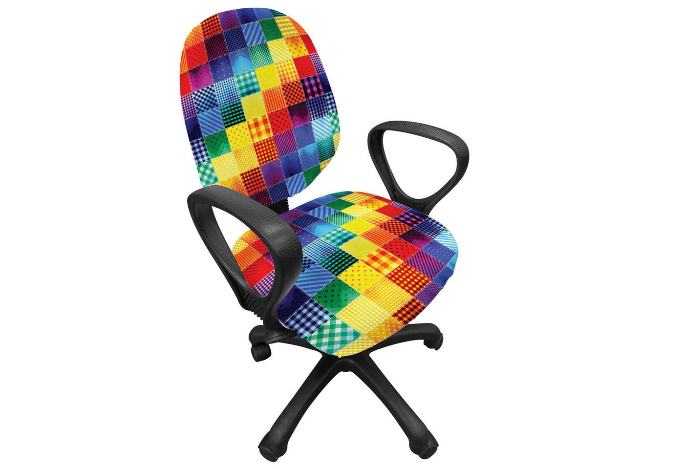 Abakuhaus Bürostuhlhusse dekorative Schutzhülle aus Stretchgewebe, Patchwork Regenbogen-Retro Patchwork Abakuhaus Bürostuhlhusse dekorative Schutzhülle aus Stretchgewebe, Patchwork Regenbogen-Retro Patchwork von Abakuhaus