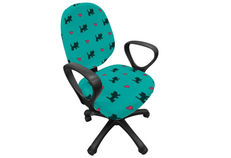 Abakuhaus Bürostuhlhusse dekorative Schutzhülle aus Stretchgewebe, Teal Kätzchen rosa Herzen Abakuhaus Bürostuhlhusse dekorative Schutzhülle aus Stretchgewebe, Teal Kätzchen rosa Herzen von Abakuhaus