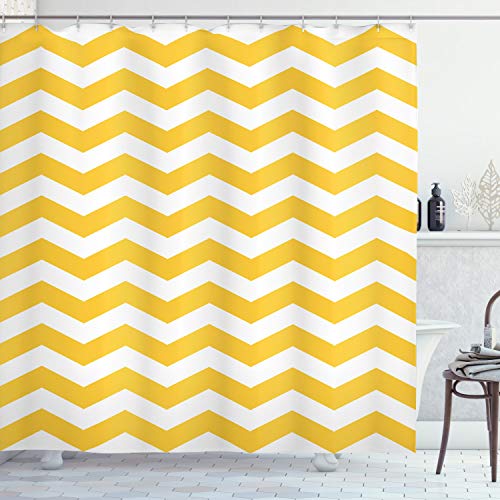 ABAKUHAUS Yellow Chevron Duschvorhang, Sommerthema, mit 12 Ringe Set Stielvoll Modern, 175x200 cm, Gelb und Weiß von ABAKUHAUS