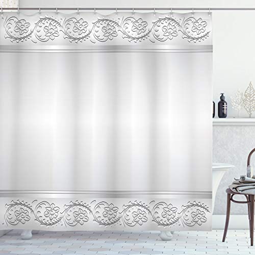 ABAKUHAUS Silber Duschvorhang, Klassische Braut mit Blumen, mit 12 Ringe Set Stielvoll Modern, 175x200 cm, Weiß Grau von ABAKUHAUS