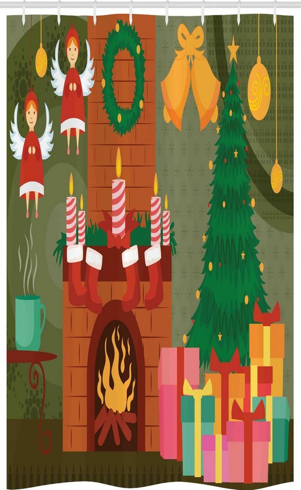 Abakuhaus Duschvorhang Badezimmer Deko Set aus Stoff mit Haken Breite 120 cm, Höhe 180 cm, Kamin Cartoon Christmas Night Abakuhaus Duschvorhang Badezimmer Deko Set aus Stoff mit Haken Breite 120 cm, Höhe 180 cm, Kamin Cartoon Christmas Night von Abakuhaus