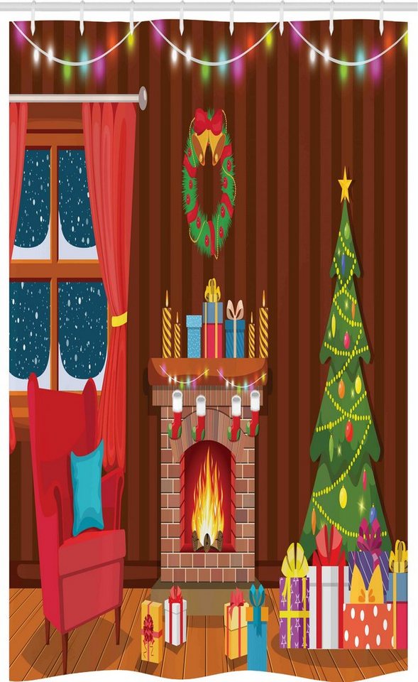 Abakuhaus Duschvorhang Badezimmer Deko Set aus Stoff mit Haken Breite 120 cm, Höhe 180 cm, Kamin Weihnachten im Winter Night Abakuhaus Duschvorhang Badezimmer Deko Set aus Stoff mit Haken Breite 120 cm, Höhe 180 cm, Kamin Weihnachten im Winter Night von Abakuhaus