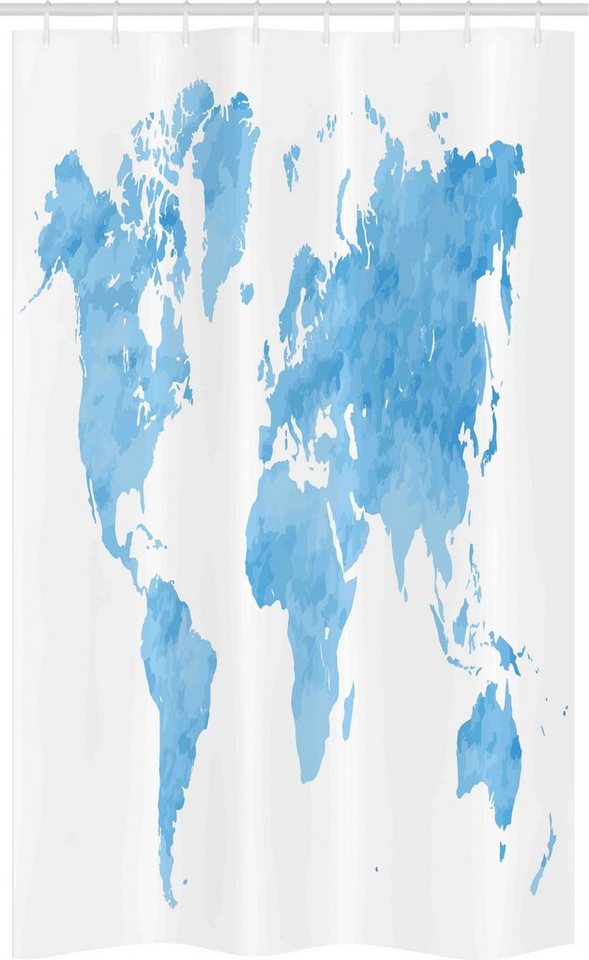 Abakuhaus Duschvorhang Badezimmer Deko Set aus Stoff mit Haken Breite 120 cm, Höhe 180 cm, Karte Blau Aquarell Weltkarte von Abakuhaus