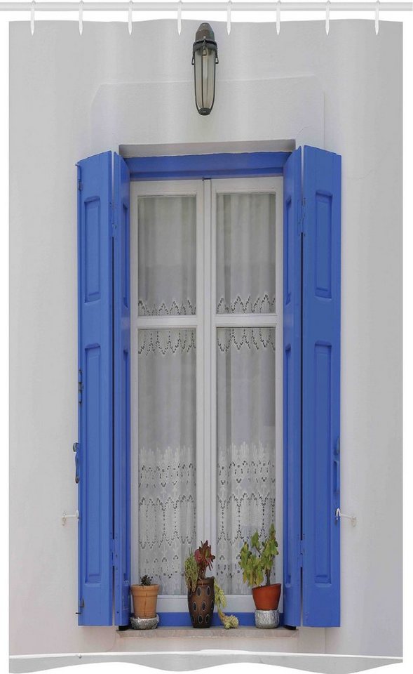 Abakuhaus Duschvorhang Badezimmer Deko Set aus Stoff mit Haken Breite 120 cm, Höhe 180 cm, griechisch Fensterläden Blumen Fenster von Abakuhaus
