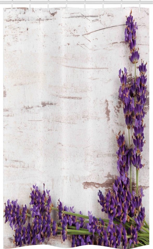 Abakuhaus Duschvorhang Badezimmer Deko Set aus Stoff mit Haken Breite 120 cm, Höhe 180 cm, rustikales Holz Lavendel-Blumen-Tabelle von Abakuhaus