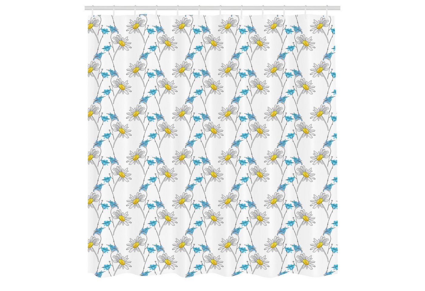 Abakuhaus Duschvorhang Moderner Digitaldruck mit 12 Haken auf Stoff Wasser Resistent Breite 175 cm, Höhe 180 cm, Blume Gänseblümchen-Blüten-Pinsel Kunst von Abakuhaus