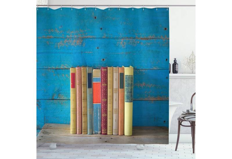 Abakuhaus Duschvorhang Moderner Digitaldruck mit 12 Haken auf Stoff Wasser Resistent Breite 175 cm, Höhe 180 cm, Bücherregal Grunge Nostalgic Buch von Abakuhaus