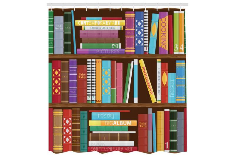 Abakuhaus Duschvorhang Moderner Digitaldruck mit 12 Haken auf Stoff Wasser Resistent Breite 175 cm, Höhe 180 cm, Bücherregal Verschiedene Themen Bücher von Abakuhaus
