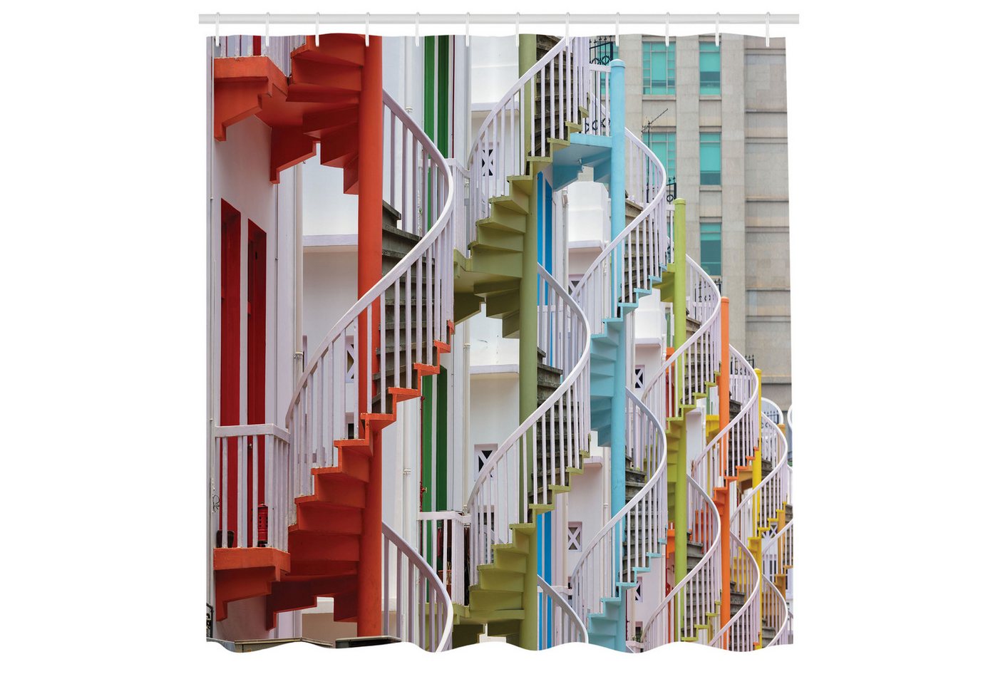 Abakuhaus Duschvorhang Moderner Digitaldruck mit 12 Haken auf Stoff Wasser Resistent Breite 175 cm, Höhe 180 cm, Die Architektur Gewundene Treppe Szene Abakuhaus Duschvorhang Moderner Digitaldruck mit 12 Haken auf Stoff Wasser Resistent Breite 175 cm, Höhe 180 cm, Die Architektur Gewundene Treppe Szene von Abakuhaus