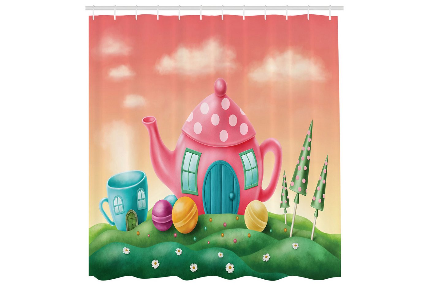 Abakuhaus Duschvorhang Moderner Digitaldruck mit 12 Haken auf Stoff Wasser Resistent Breite 175 cm, Höhe 180 cm, Fantasie Polka punktierte Tee-Topf Abakuhaus Duschvorhang Moderner Digitaldruck mit 12 Haken auf Stoff Wasser Resistent Breite 175 cm, Höhe 180 cm, Fantasie Polka punktierte Tee-Topf von Abakuhaus