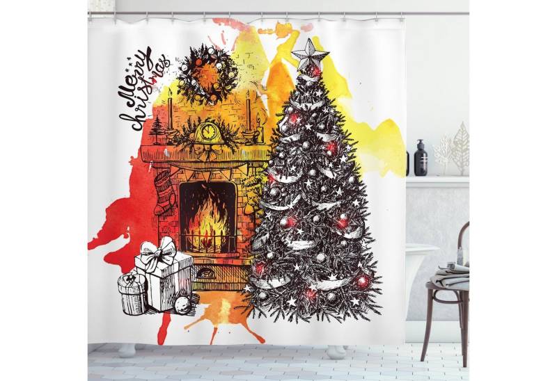 Abakuhaus Duschvorhang Moderner Digitaldruck mit 12 Haken auf Stoff Wasser Resistent Breite 175 cm, Höhe 180 cm, Kamin Weihnachten Skizze von Abakuhaus
