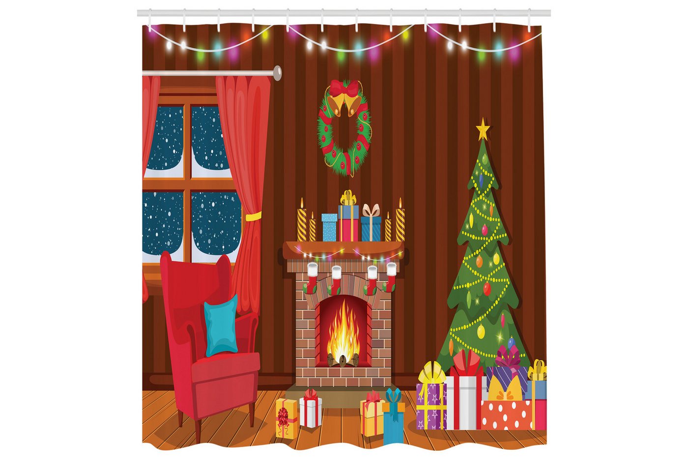 Abakuhaus Duschvorhang Moderner Digitaldruck mit 12 Haken auf Stoff Wasser Resistent Breite 175 cm, Höhe 180 cm, Kamin Weihnachten im Winter Night Abakuhaus Duschvorhang Moderner Digitaldruck mit 12 Haken auf Stoff Wasser Resistent Breite 175 cm, Höhe 180 cm, Kamin Weihnachten im Winter Night von Abakuhaus