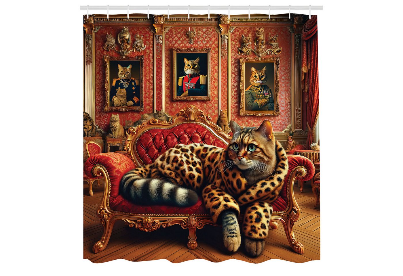 Abakuhaus Duschvorhang Moderner Digitaldruck mit 12 Haken auf Stoff Wasser Resistent Breite 175 cm, Höhe 180 cm, Katze Königliche Kitty im Leopardenmantel von Abakuhaus