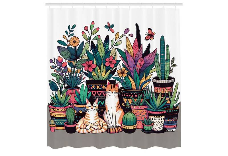 Abakuhaus Duschvorhang Moderner Digitaldruck mit 12 Haken auf Stoff Wasser Resistent Breite 175 cm, Höhe 180 cm, Katze Moderne Blüten Kätzchen Gemütlich Ruhig von Abakuhaus