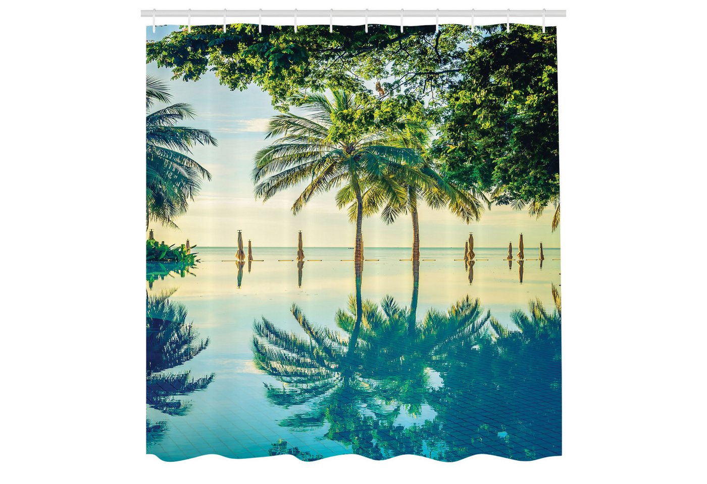 Abakuhaus Duschvorhang Moderner Digitaldruck mit 12 Haken auf Stoff Wasser Resistent Breite 175 cm, Höhe 180 cm, Landschaft Pool Fast Strand von Abakuhaus