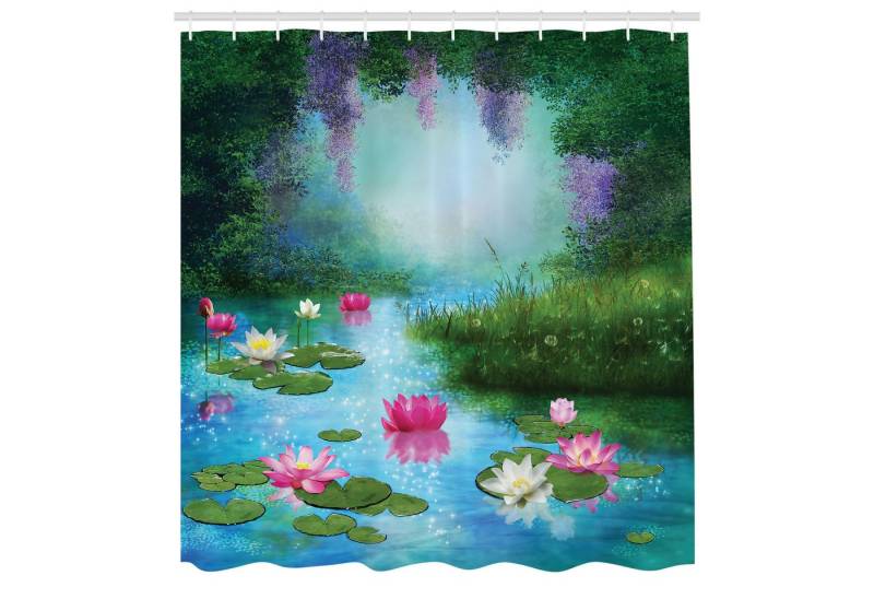 Abakuhaus Duschvorhang Moderner Digitaldruck mit 12 Haken auf Stoff Wasser Resistent Breite 175 cm, Höhe 180 cm, Natur Fantasie-Teich Seerose von Abakuhaus